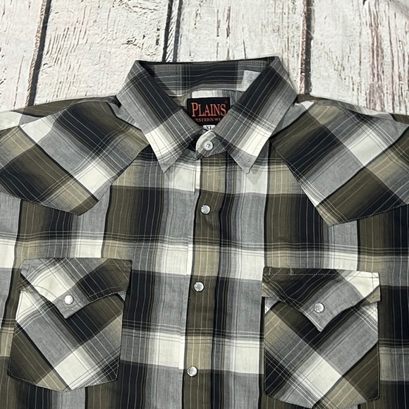 Vintage Plains Pearl Snap Cowboy Rockabilly Plaid Button Down Western Shirt - Picture 3 of 5